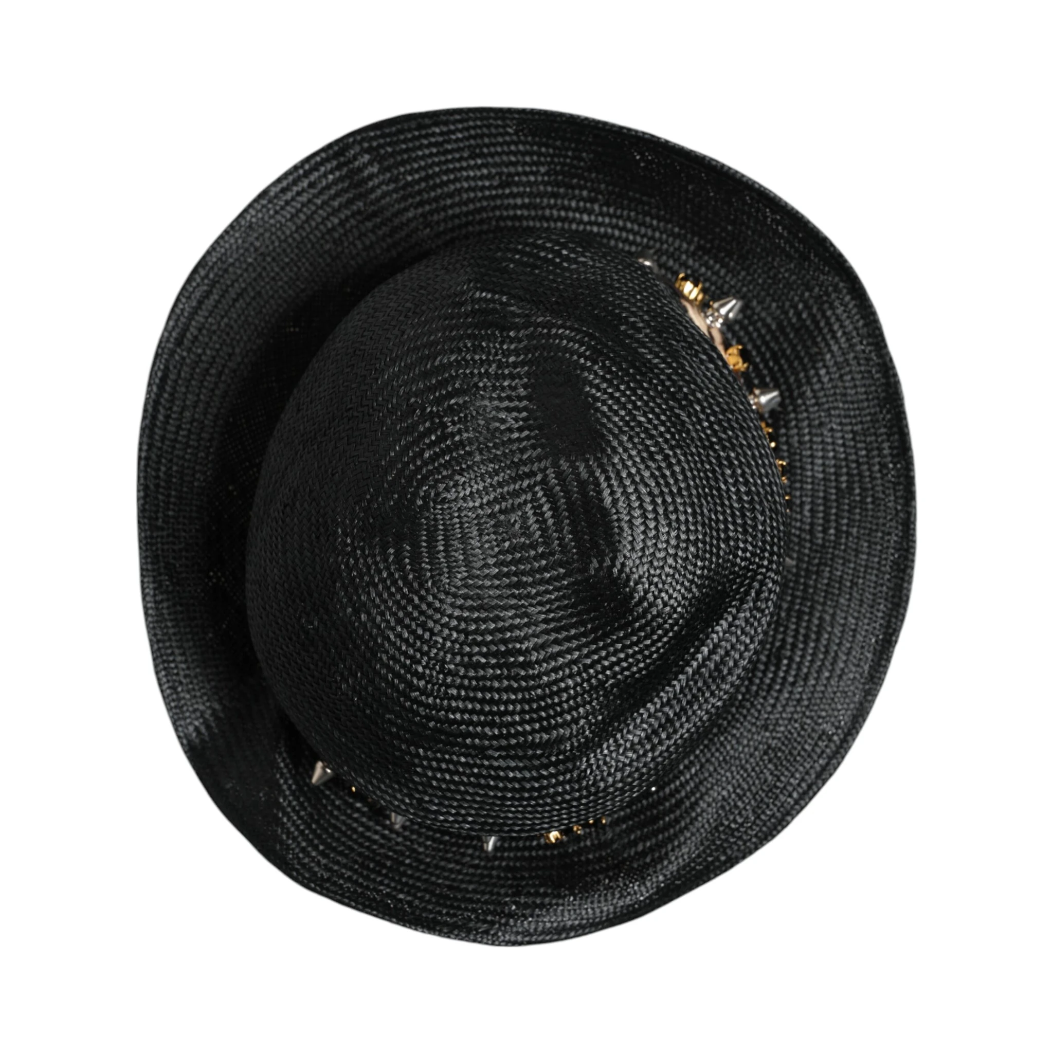 Black Straw Crystal Embellished Wide Brim Hat