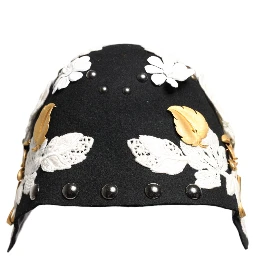 Black Wool White Floral Gold Leaf Cloche Hat