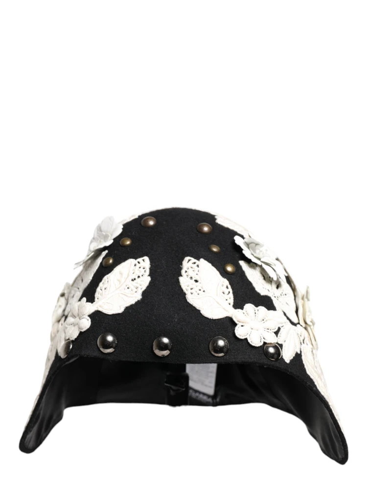 Black Wool White Floral Gold Leaf Cloche Hat alternative