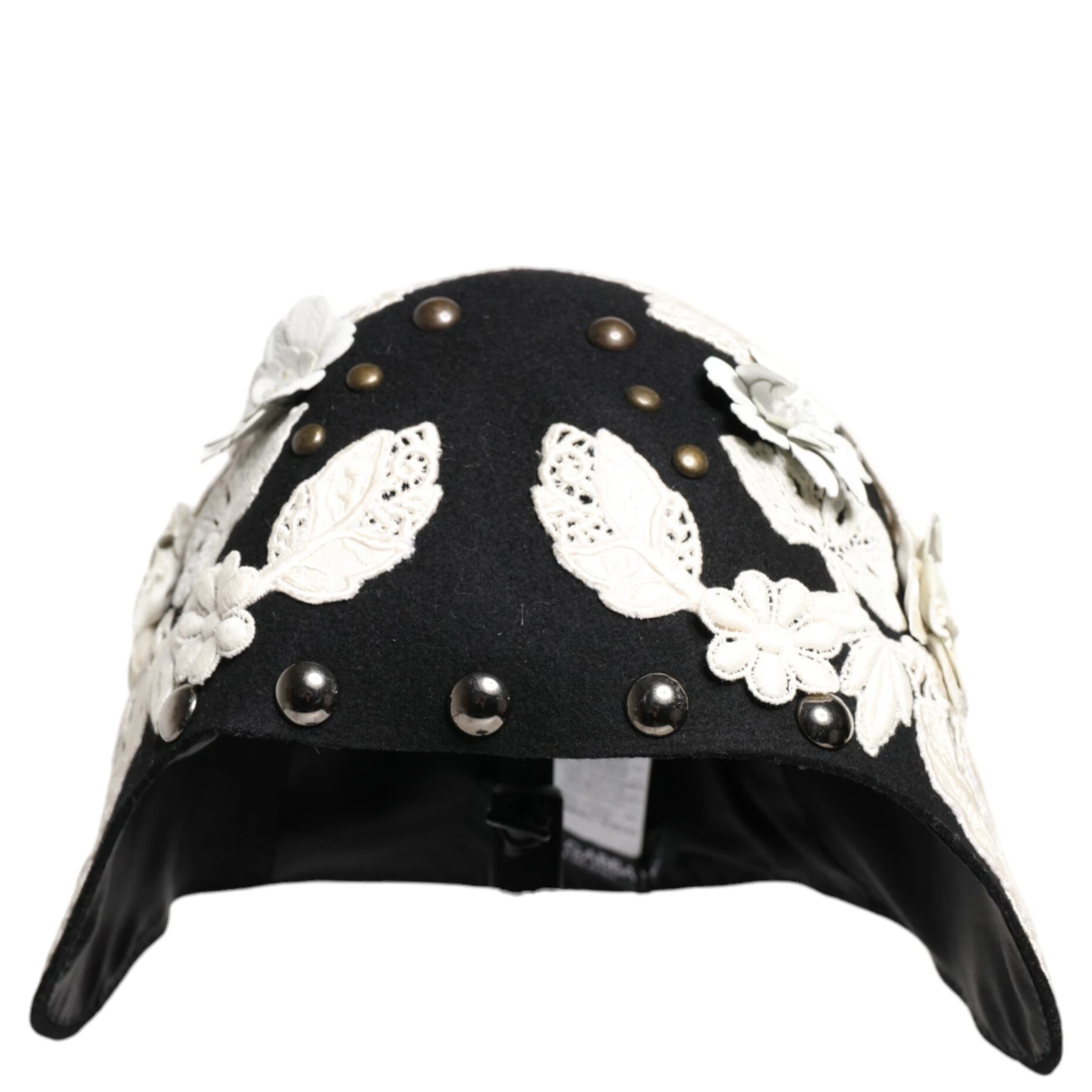 Black Wool White Floral Gold Leaf Cloche Hat