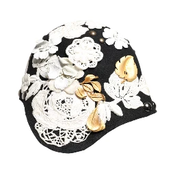 Black Wool White Floral Gold Leaf Cloche Hat