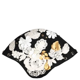 Black Wool White Floral Gold Leaf Cloche Hat
