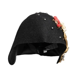 Black Wool Multicolor Embellished Cloche Hat