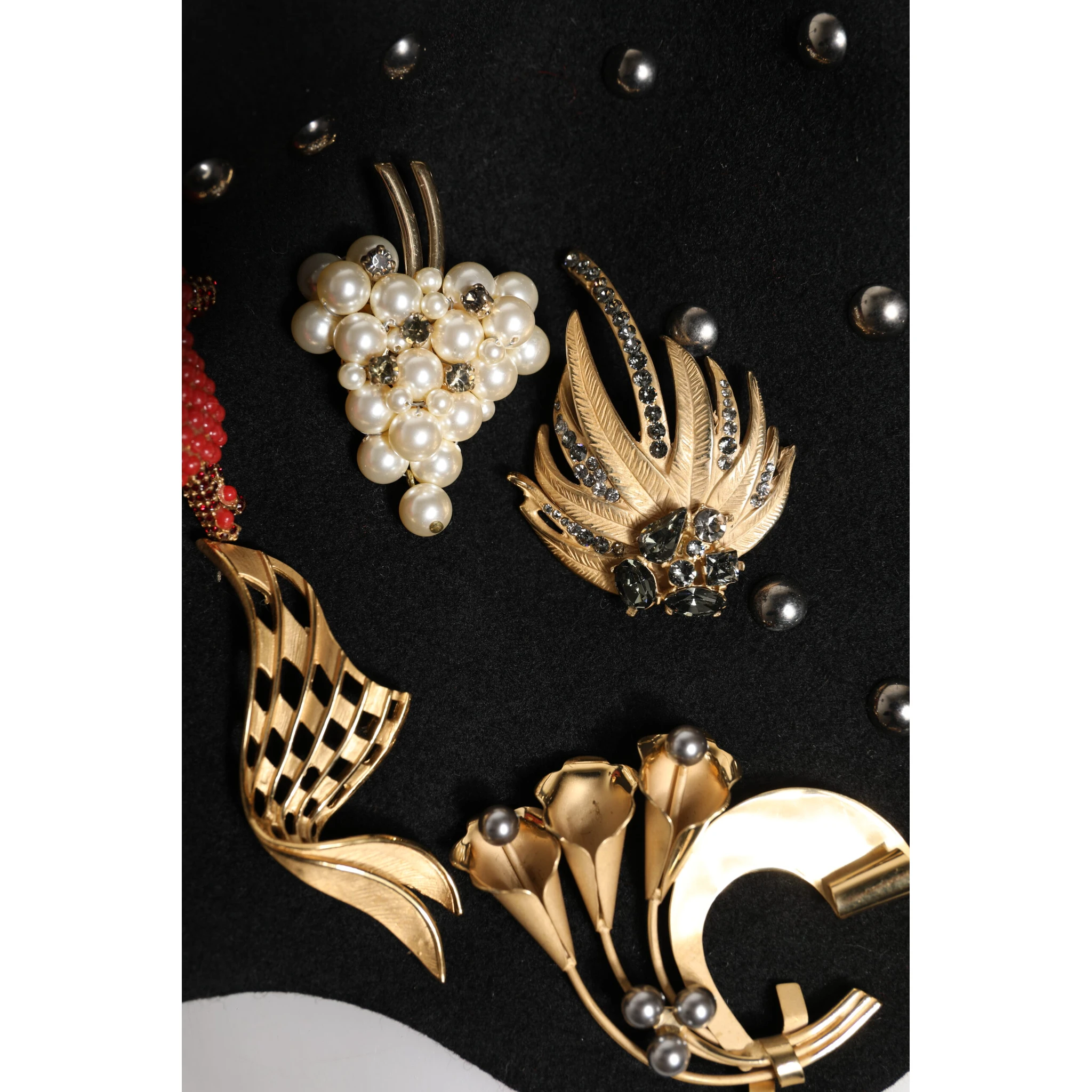 Black Wool Multicolor Embellished Cloche Hat