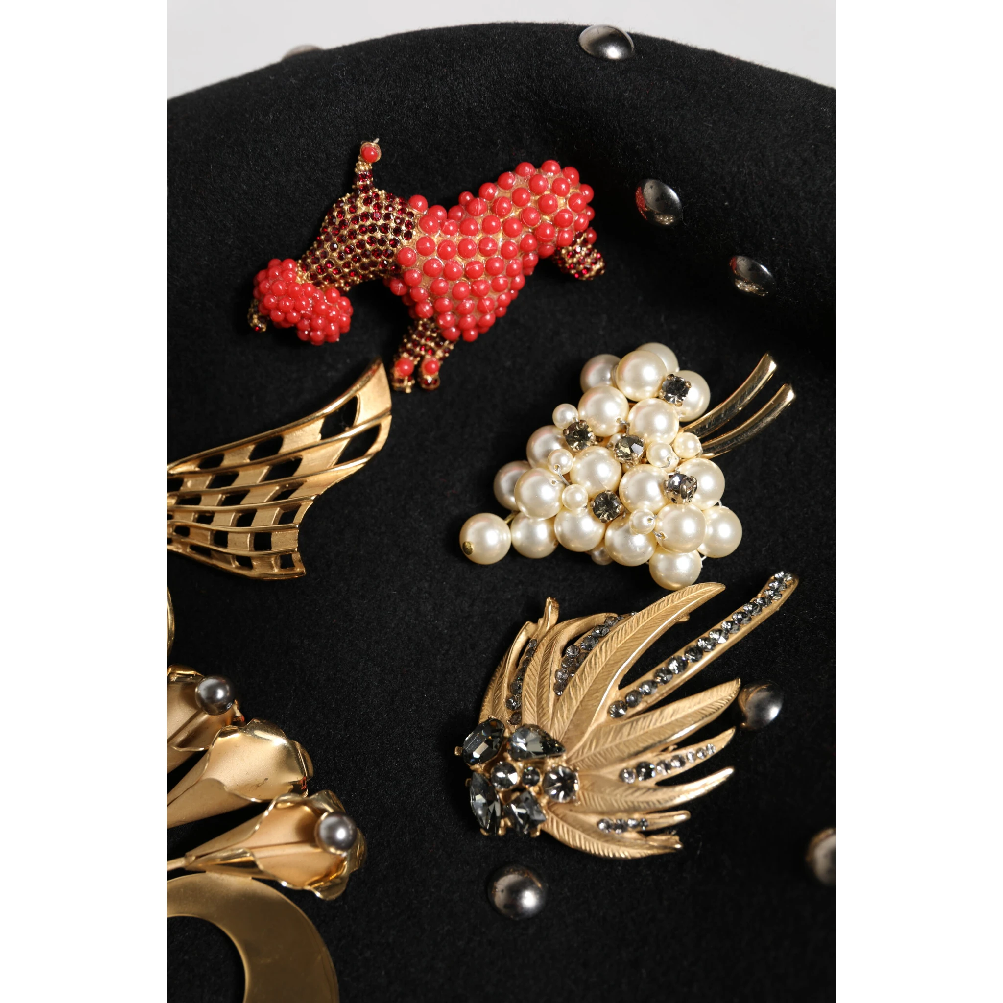 Black Wool Multicolor Embellished Cloche Hat