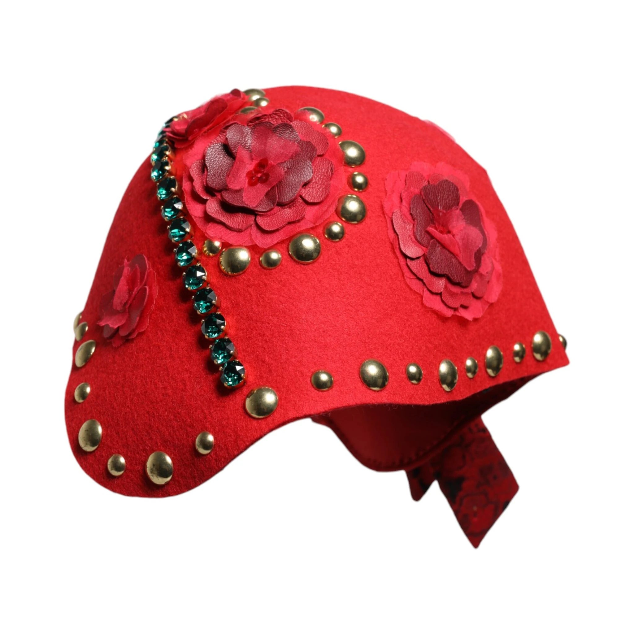Red Crystal Gold Roses Brooch Embellished Hat