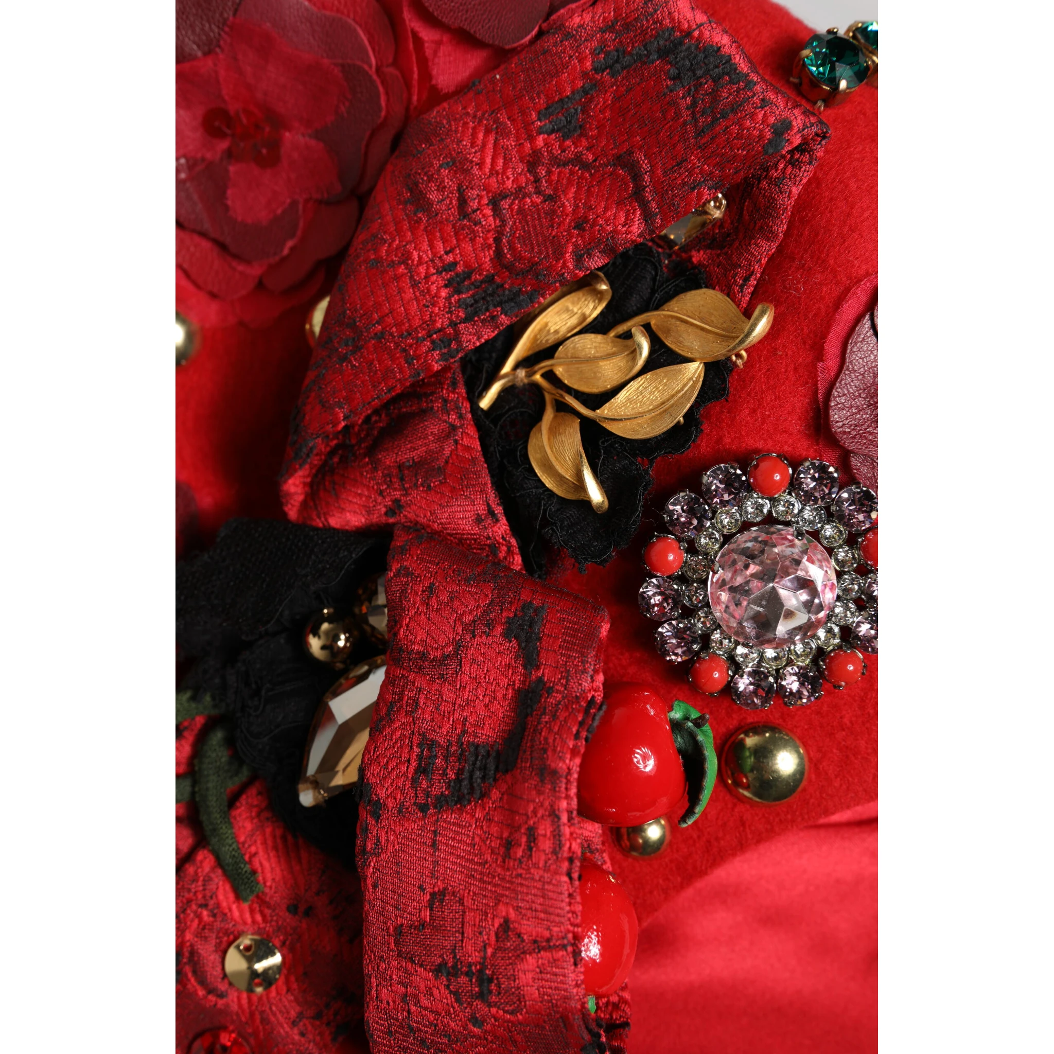Red Crystal Gold Roses Brooch Embellished Hat