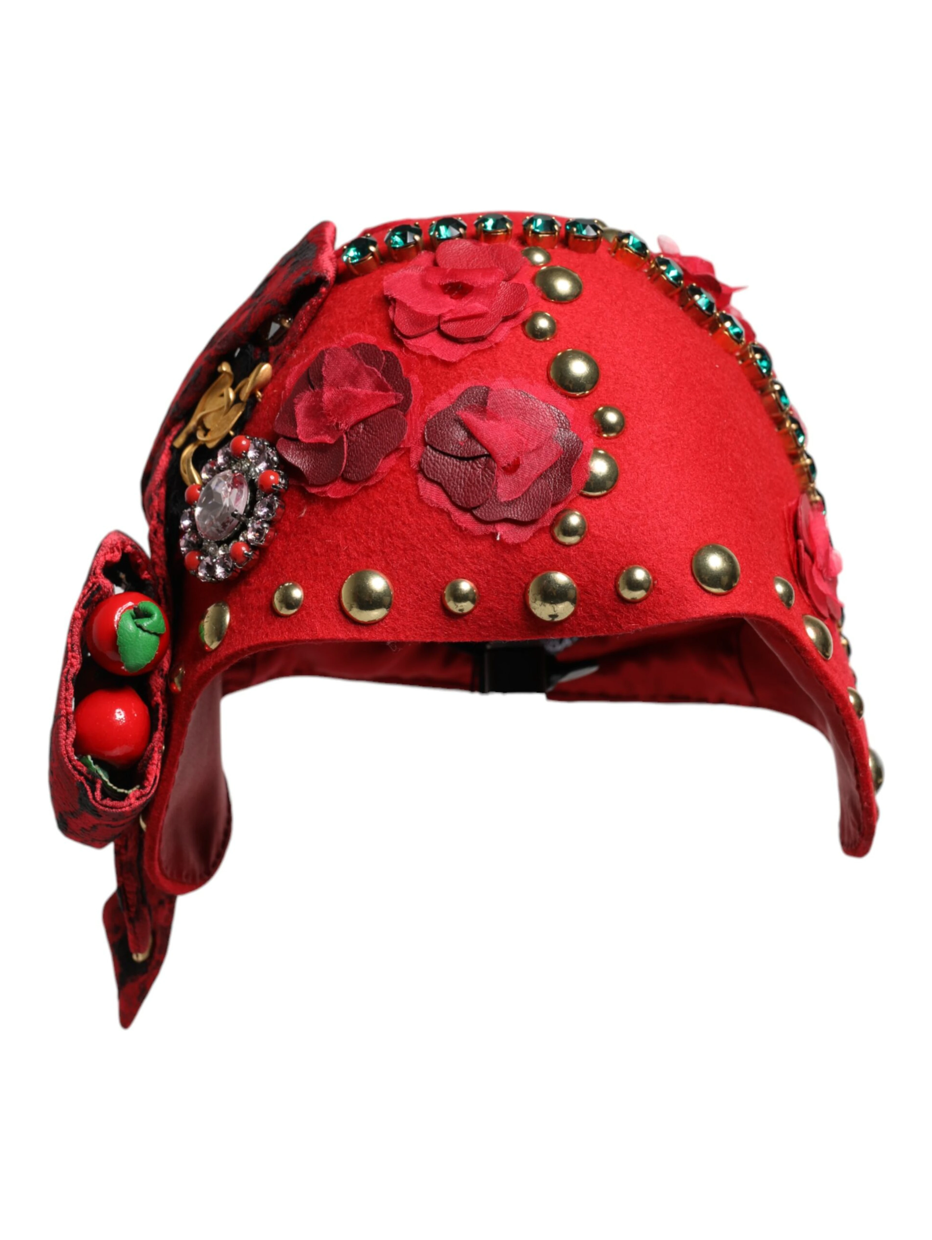 Red Crystal Gold Roses Brooch Embellished Hat