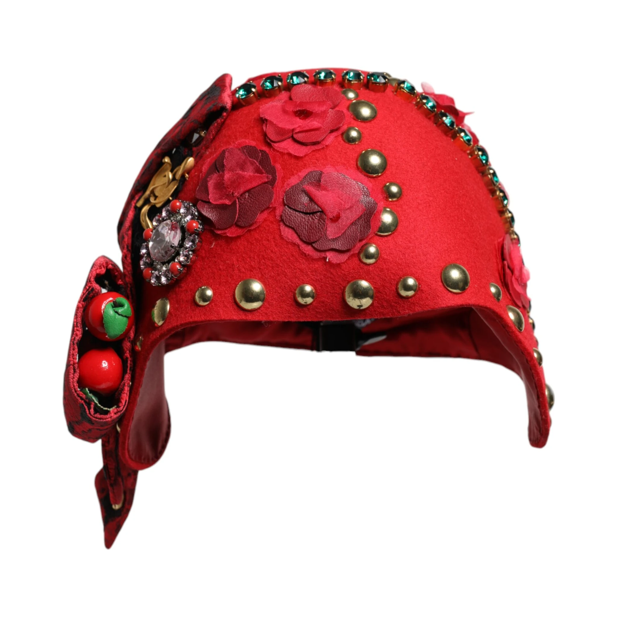 Red Crystal Gold Roses Brooch Embellished Hat