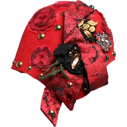 Red Crystal Gold Roses Brooch Embellished Hat