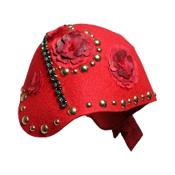 Red Crystal Gold Roses Brooch Embellished Hat