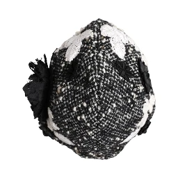 Black Wool White Floral Embellished Cloche Hat