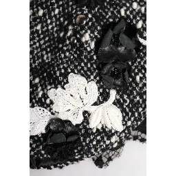 Black Wool White Floral Embellished Cloche Hat