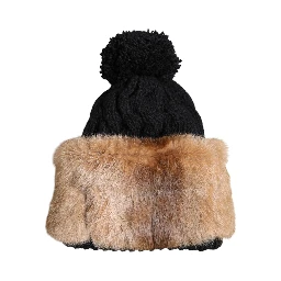 Black Brown Dyed Rabbit Real Fur Winter Beanie Hat
