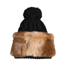 Black Brown Dyed Rabbit Real Fur Winter Beanie Hat