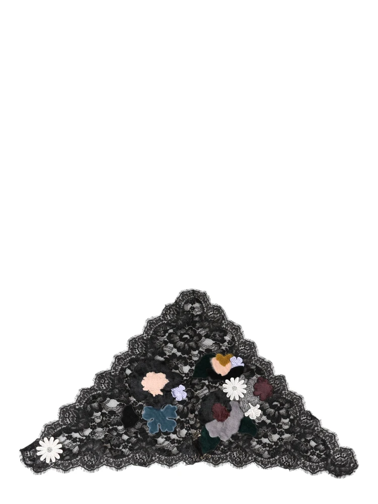 Black Lace Floral Applique Cotton Veil Hat