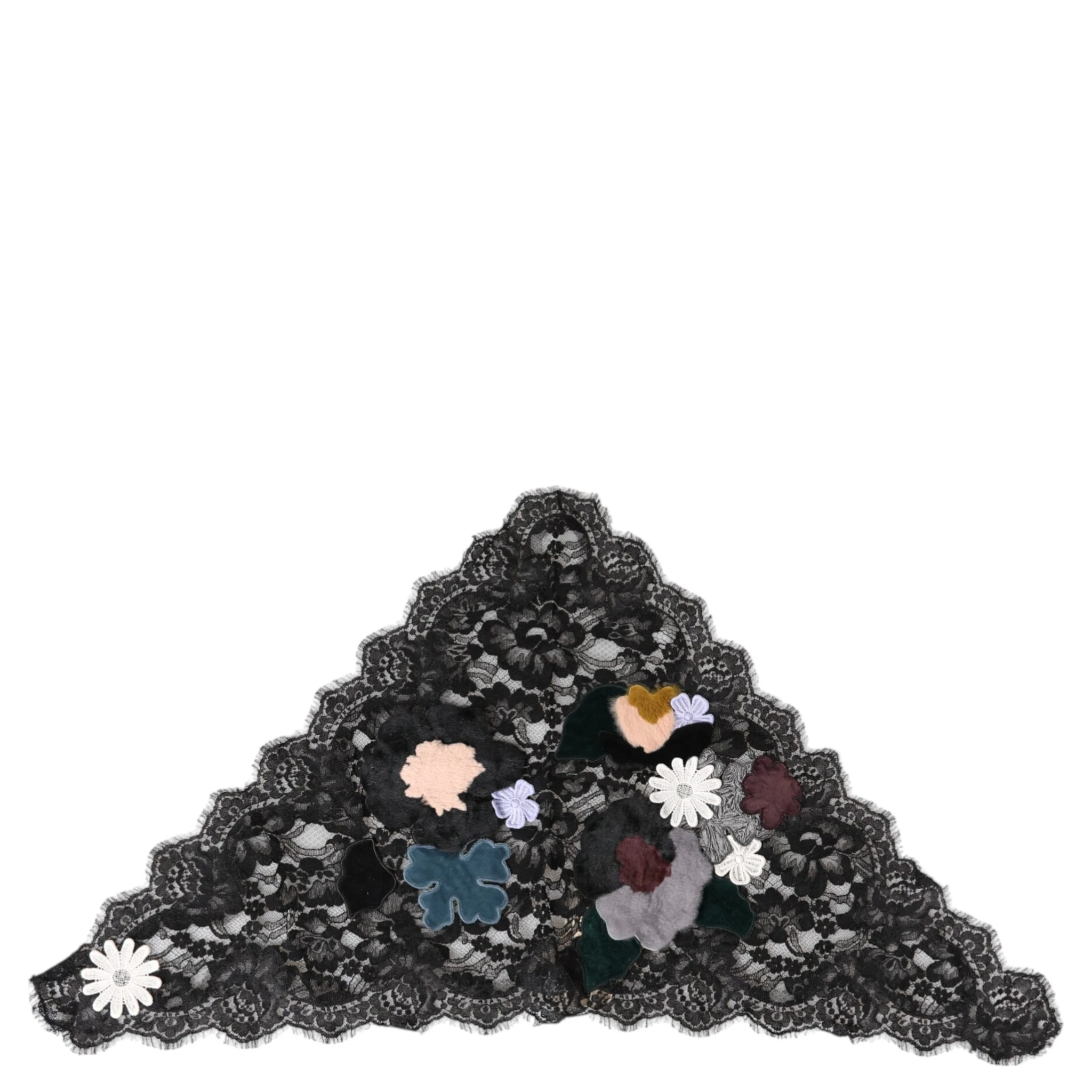 Black Lace Floral Applique Cotton Veil Hat