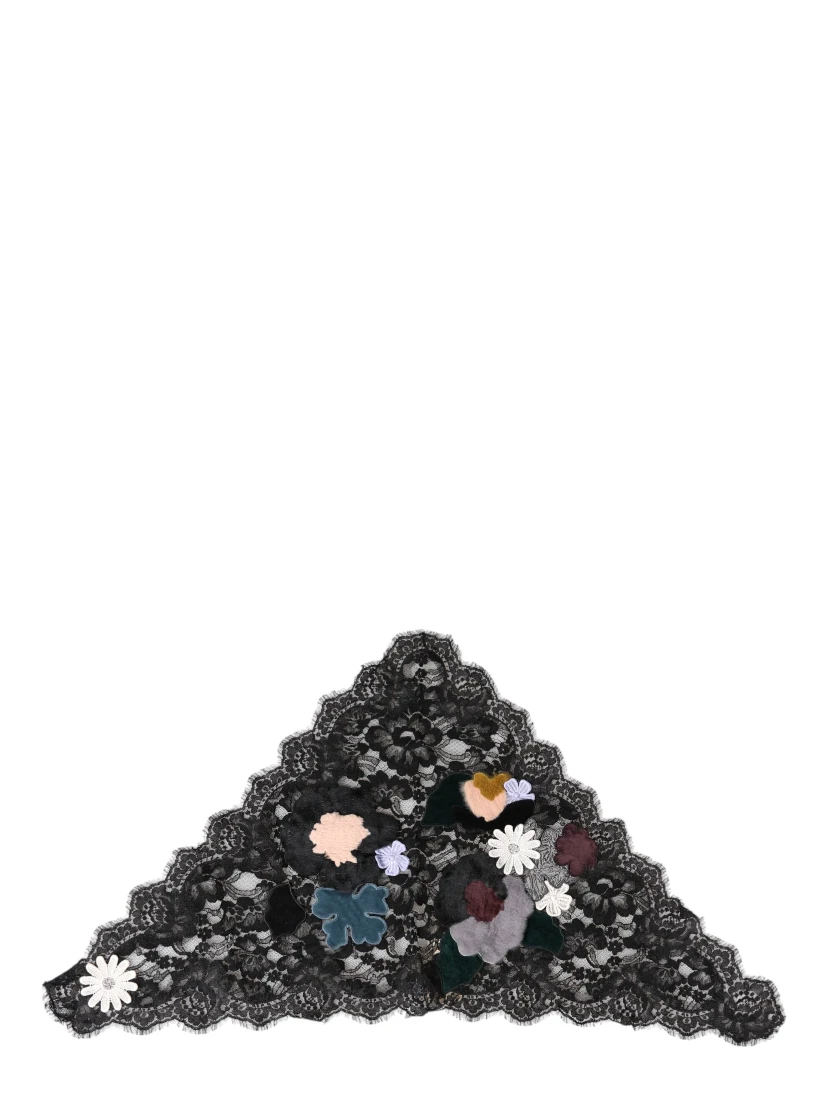 Black Lace Floral Applique Cotton Veil Hat