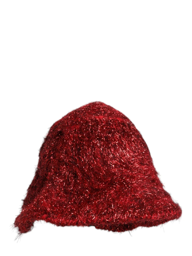 Red Viscose Tinsel Wide Brim Bucket Hat