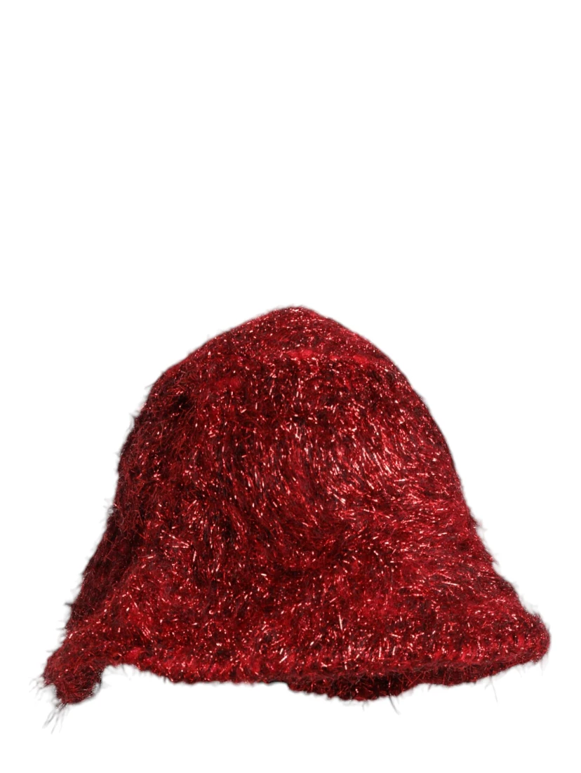 Red Viscose Tinsel Wide Brim Bucket Hat