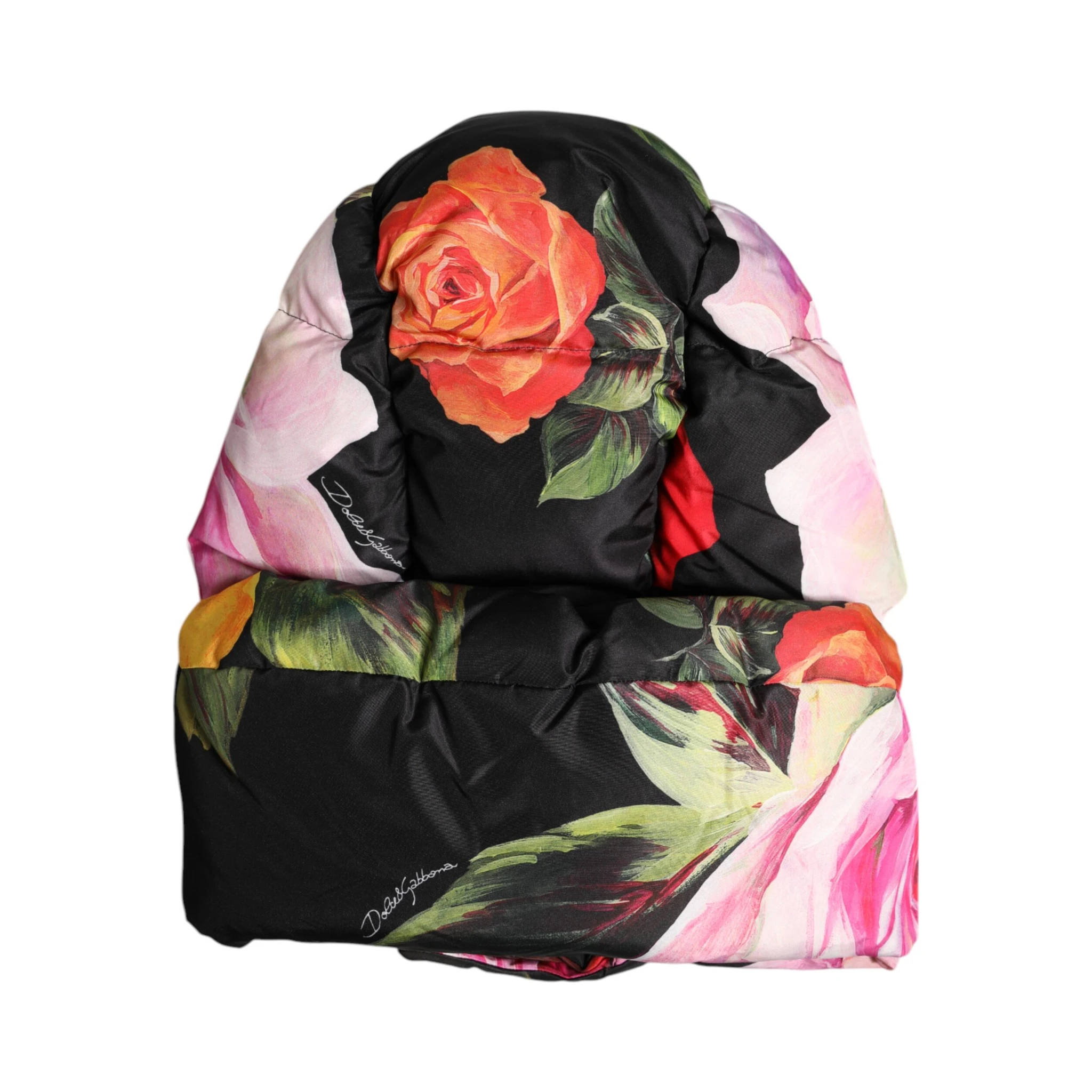 Black Floral Print Whole Head Wrap Hat