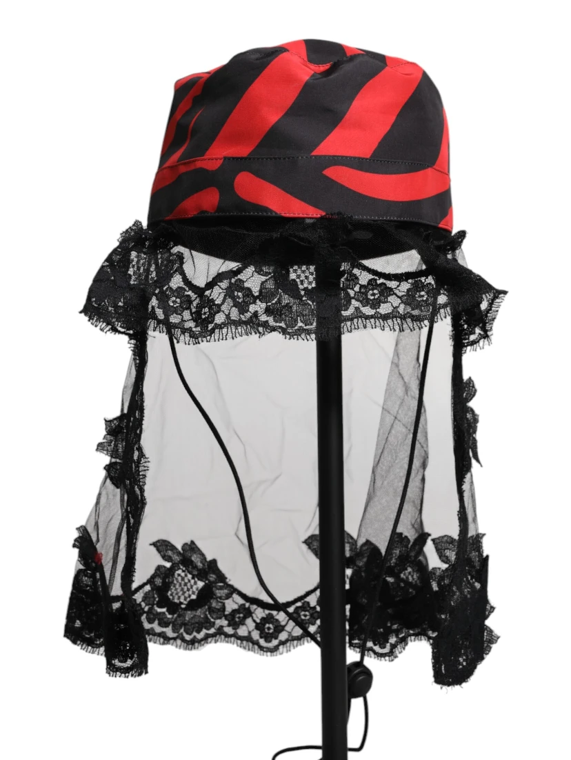 Black Red Stripes Lace Tulle Bucket Hat