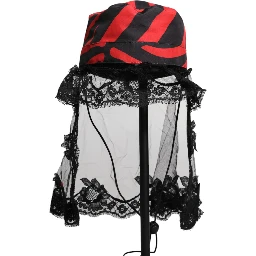 Black Red Stripes Lace Tulle Bucket Hat