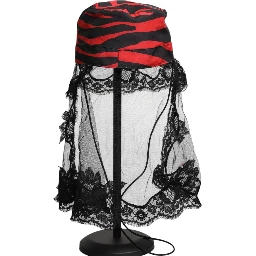 Black Red Stripes Lace Tulle Bucket Hat