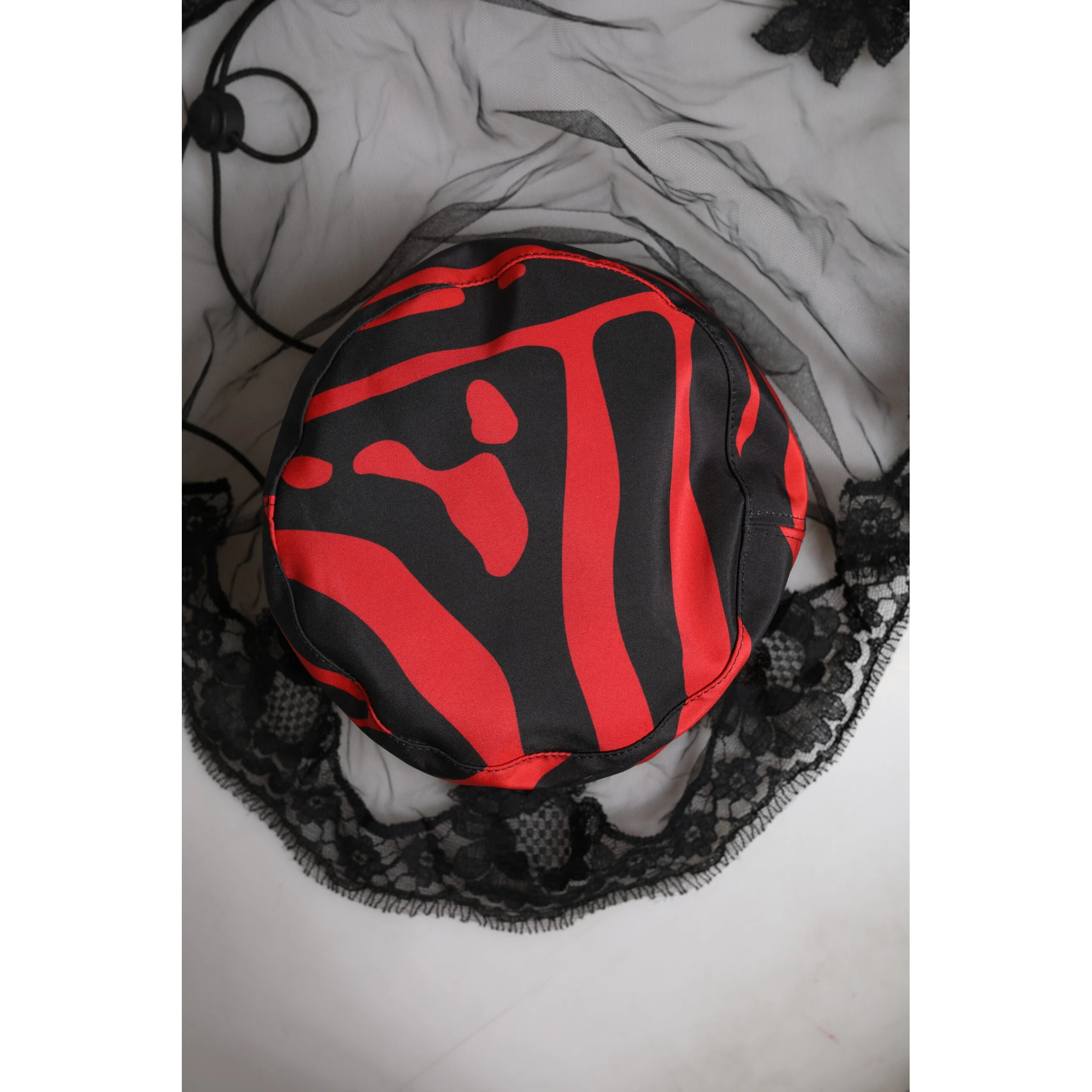 Black Red Stripes Lace Tulle Bucket Hat