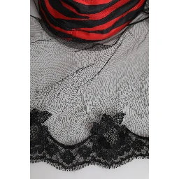 Black Red Stripes Lace Tulle Bucket Hat