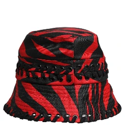 Black Red Stripe Polyester Wide Brim Bucket Hat