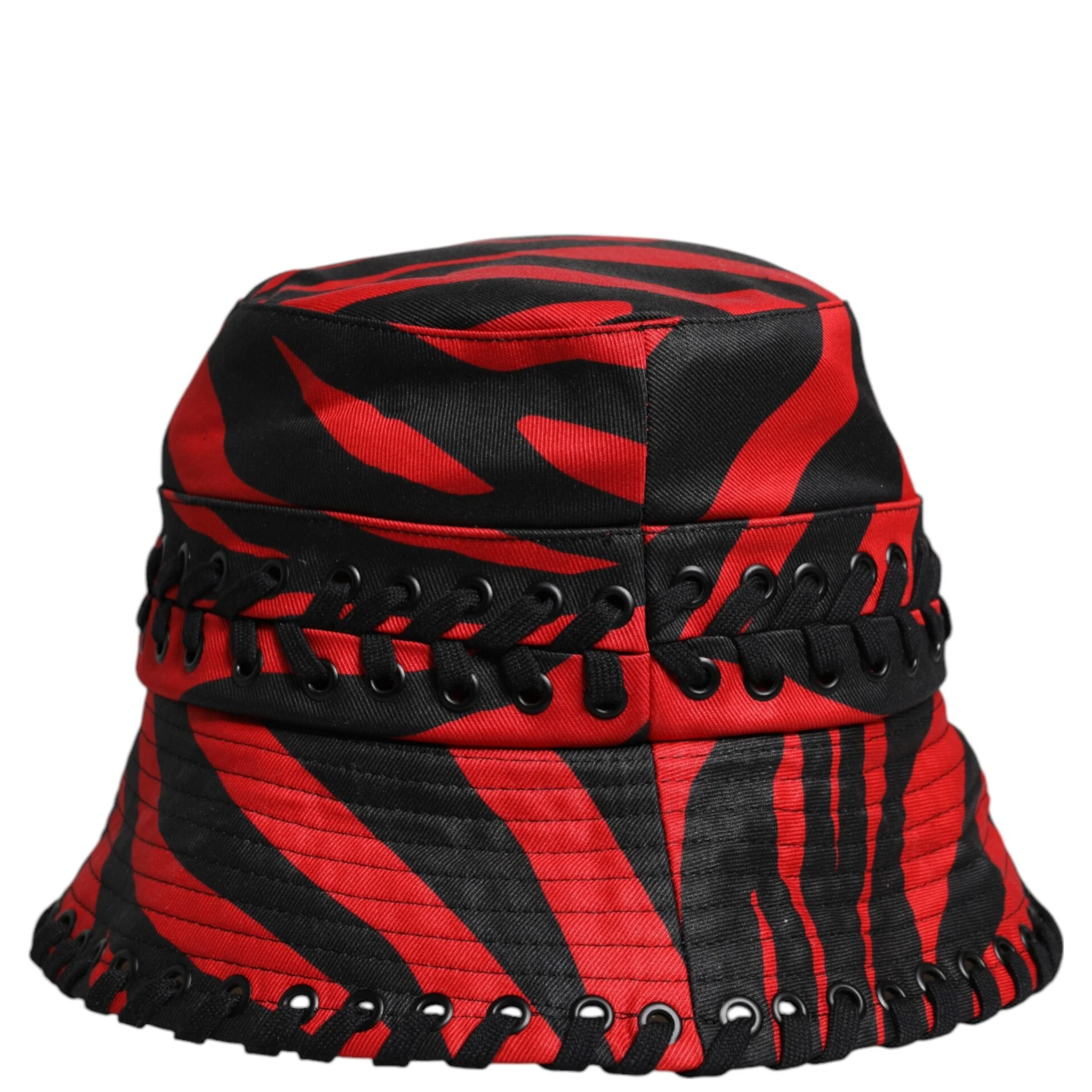Black Red Stripe Polyester Wide Brim Bucket Hat