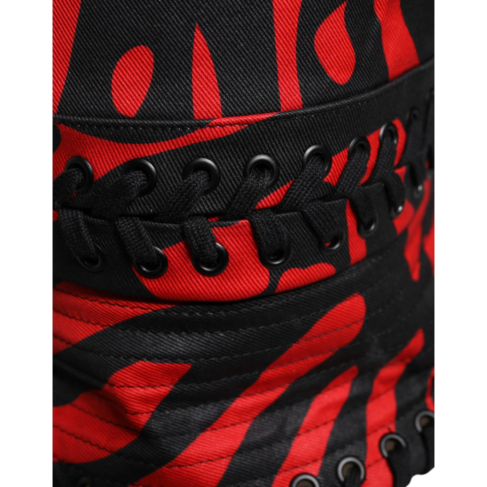 Black Red Stripe Polyester Wide Brim Bucket Hat