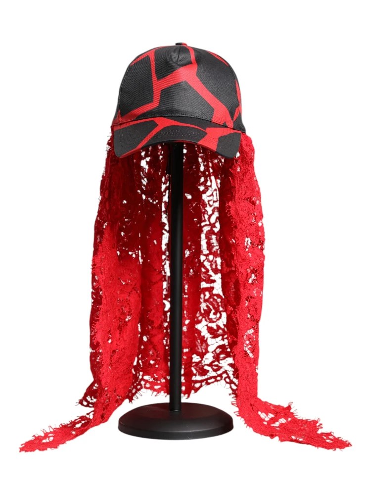 Red Black Lace Tulle Cotton Baseball Cap alternative