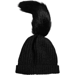Black Acrylic Knitted Fur Winter Beanie Hat