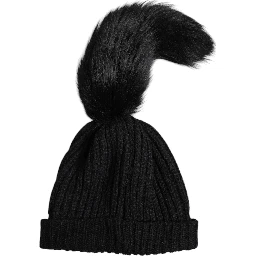 Black Acrylic Knitted Fur Winter Beanie Hat