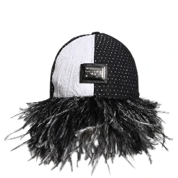 White Black Polka Dot Feathers Baseball Cap