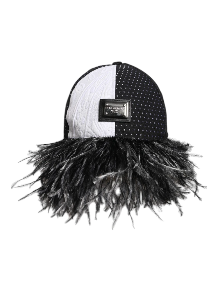 White Black Polka Dot Feathers Baseball Cap alternative