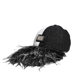 White Black Polka Dot Feathers Baseball Cap
