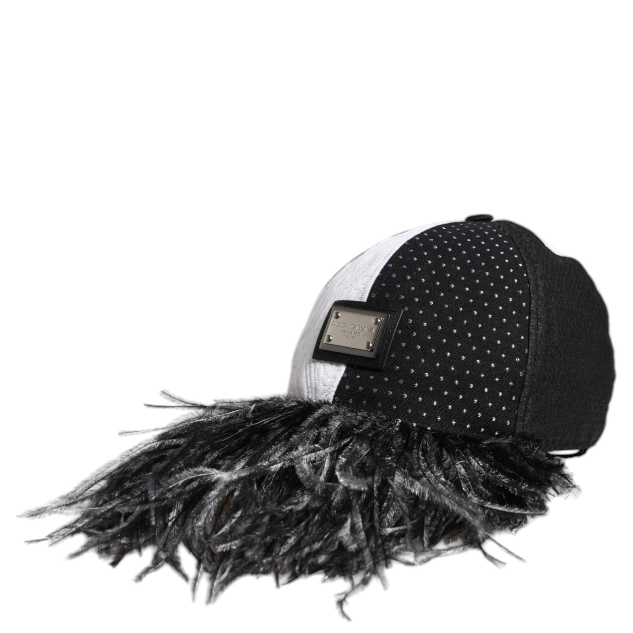 White Black Polka Dot Feathers Baseball Cap