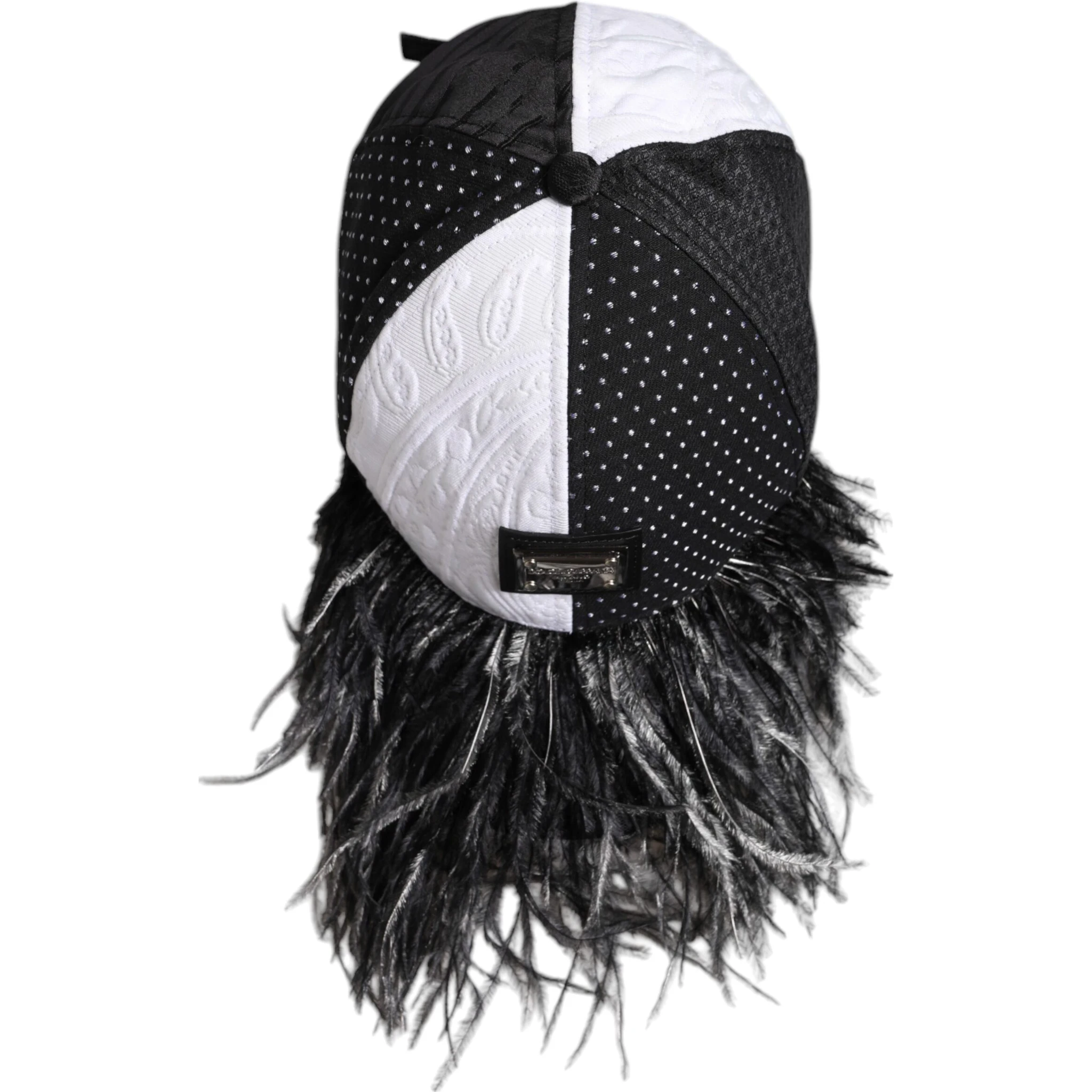 White Black Polka Dot Feathers Baseball Cap