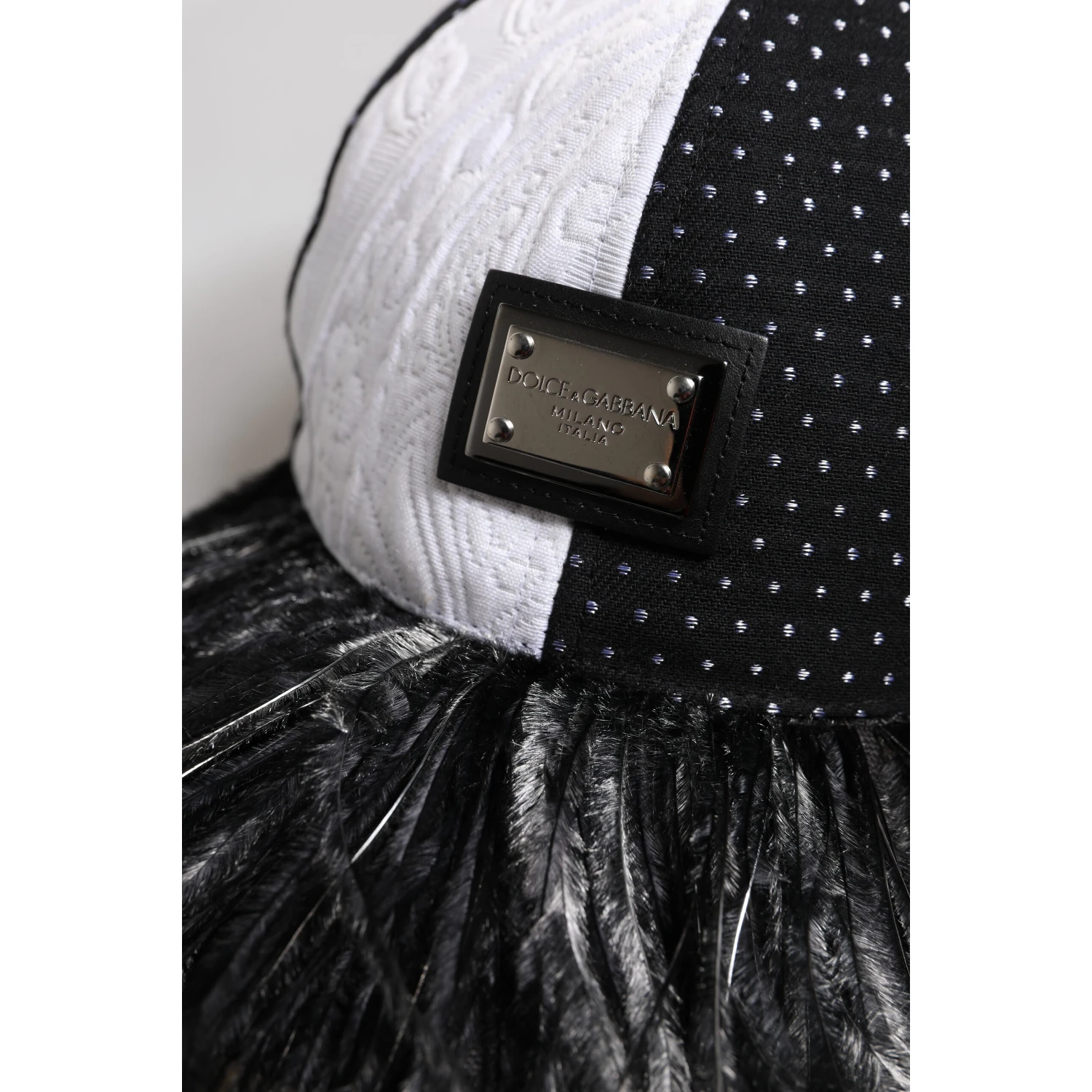 White Black Polka Dot Feathers Baseball Cap