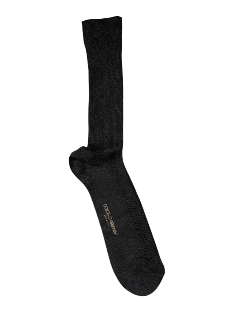 Black Cotton DG Logo Mid Calf Men Socks