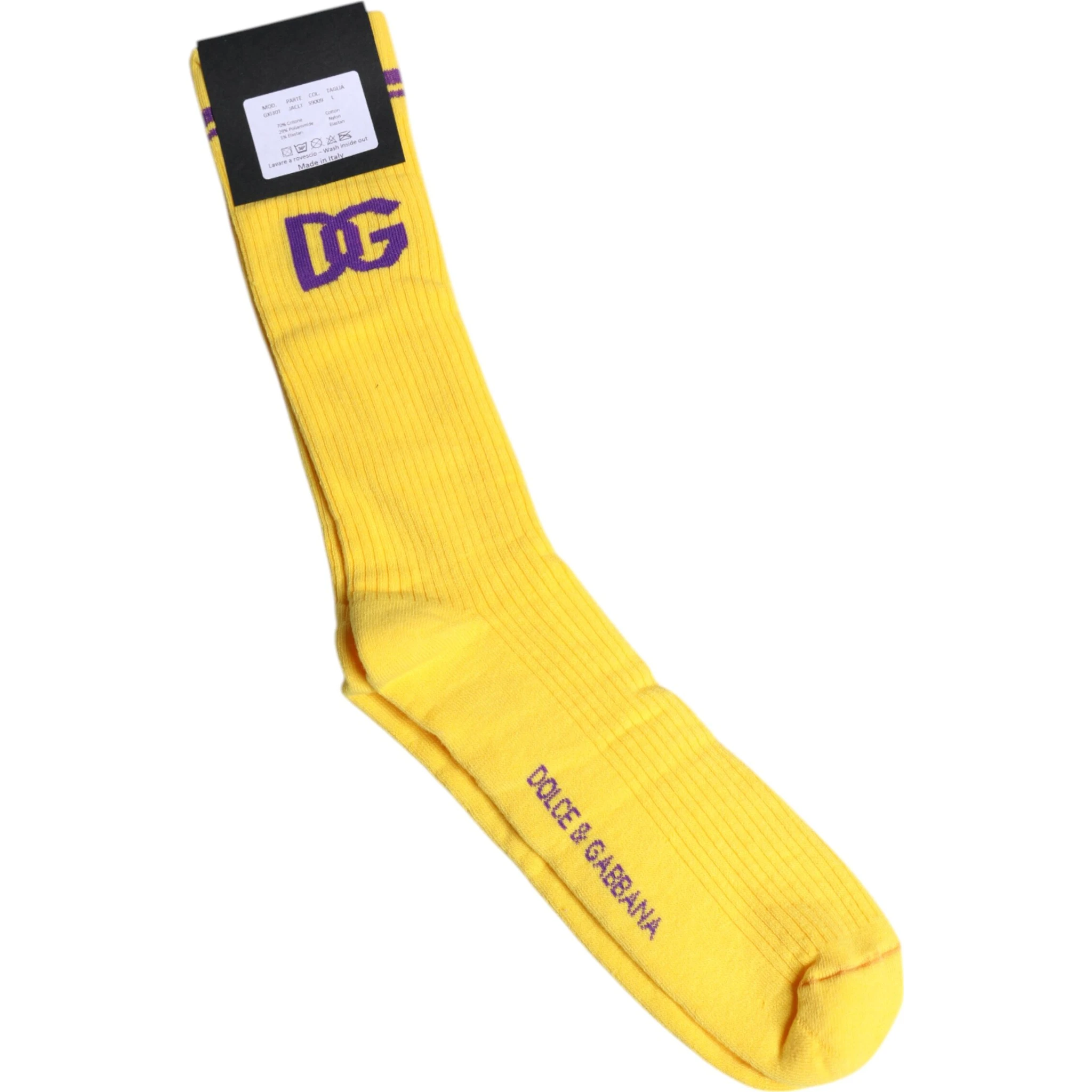 Yellow Cotton DG Logo Mid Calf Socks