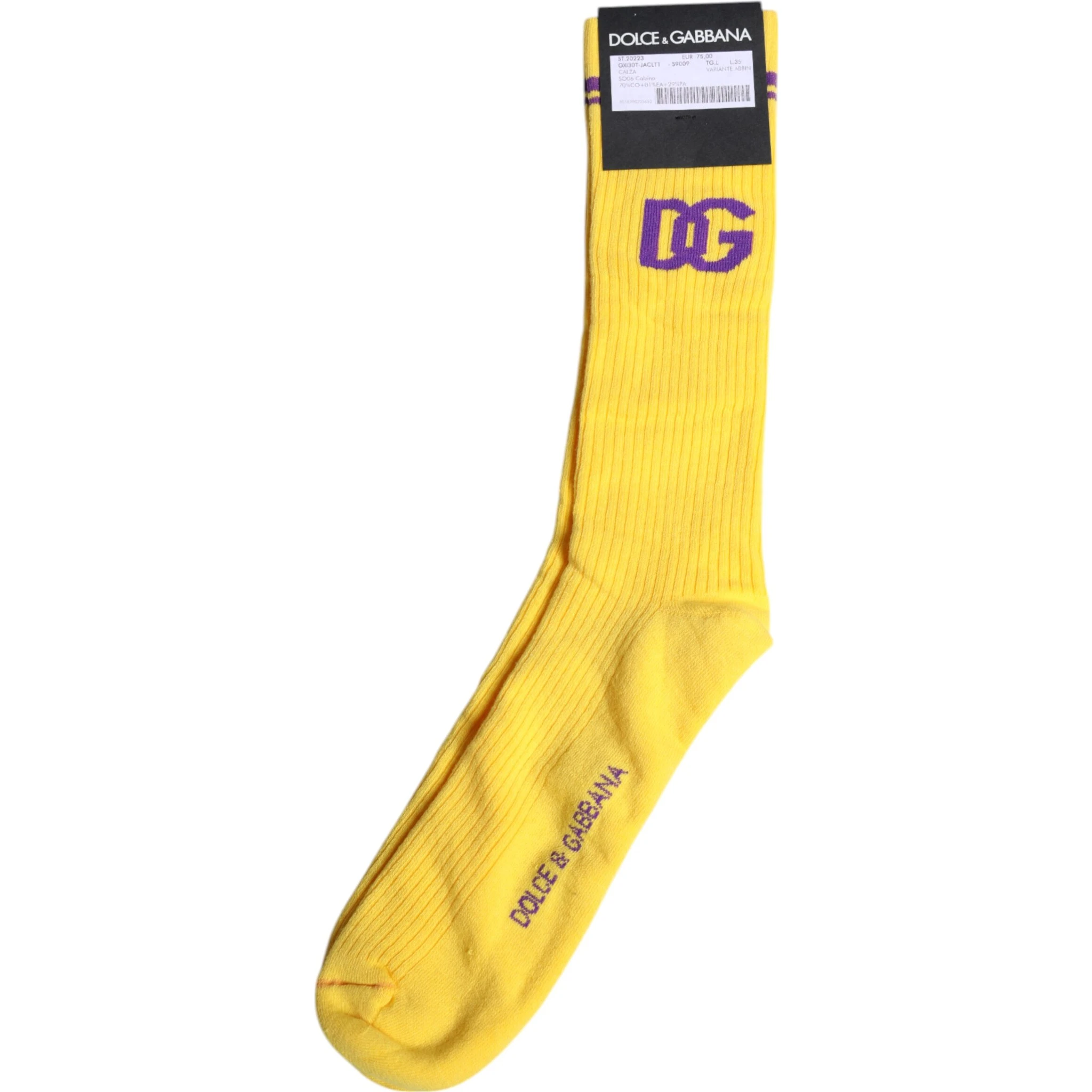 Yellow Cotton DG Logo Mid Calf Socks