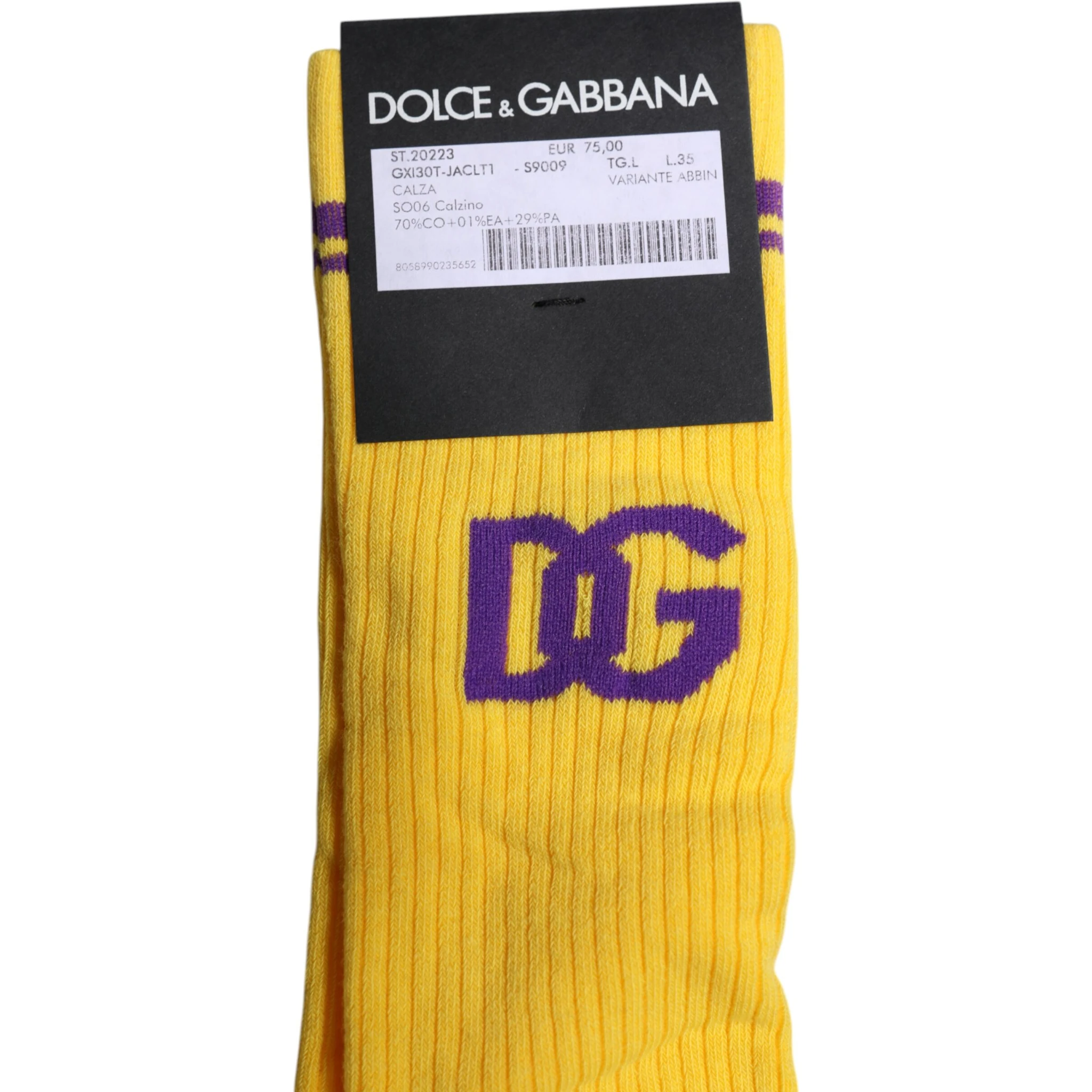 Yellow Cotton DG Logo Mid Calf Socks