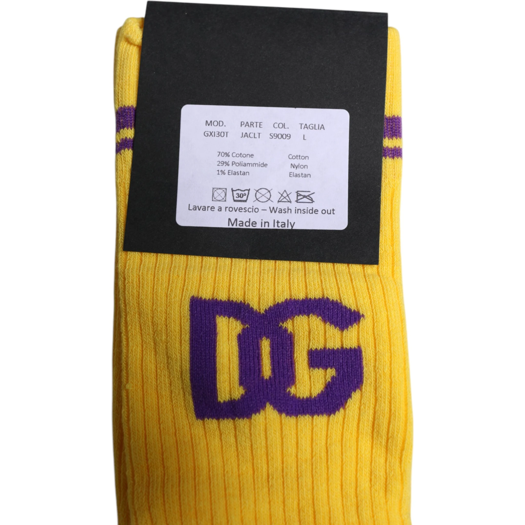 Yellow Cotton DG Logo Mid Calf Socks