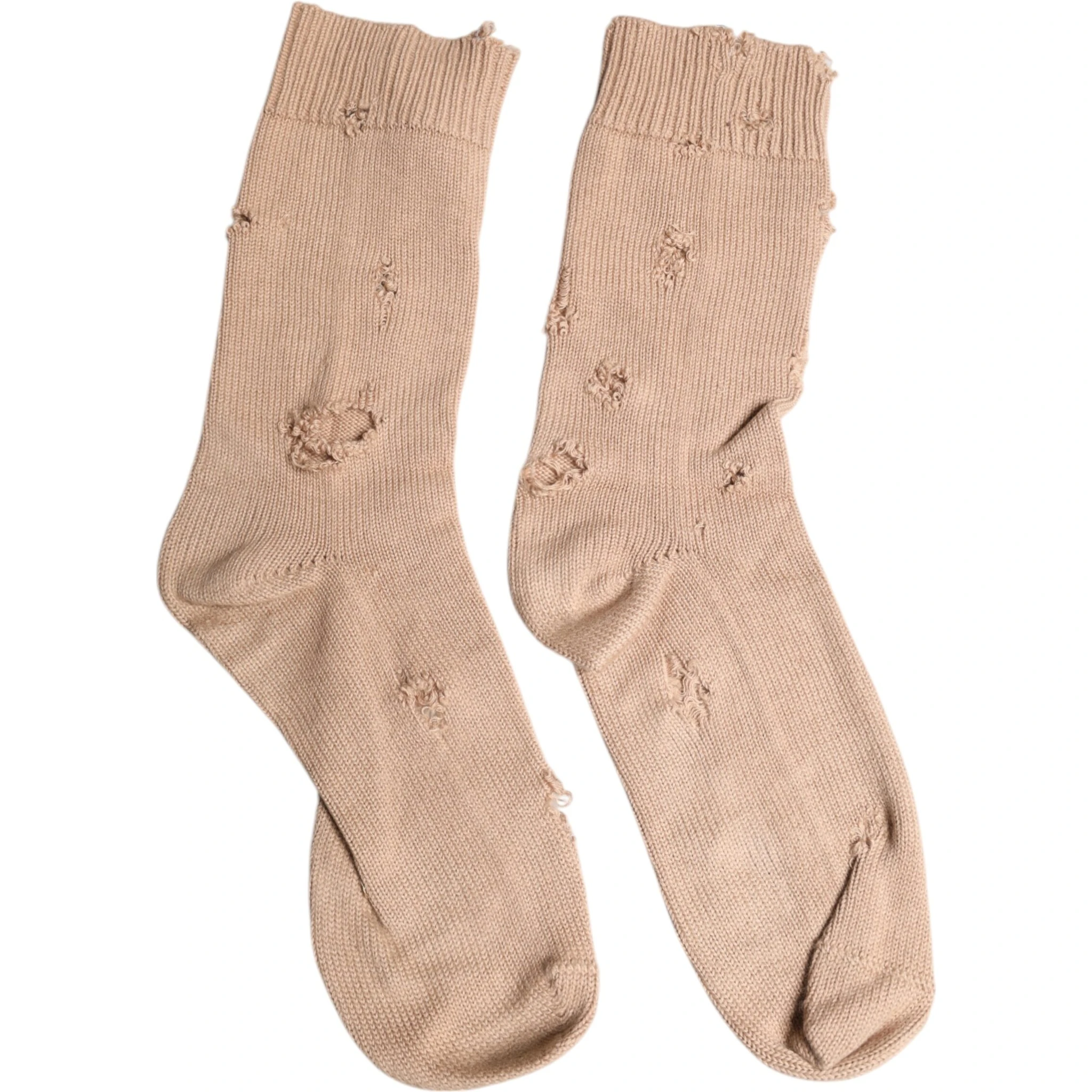 Beige Solid Stretch Mid Calf Men Socks