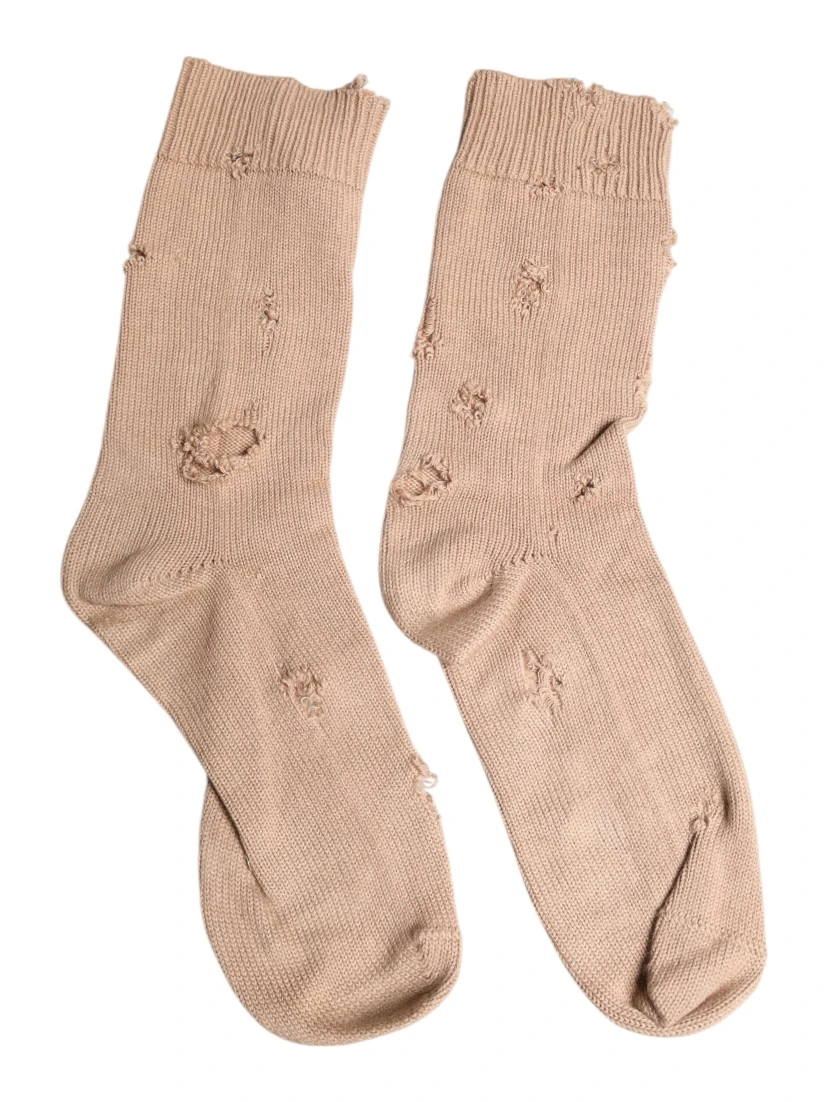 Beige Solid Stretch Mid Calf Men Socks