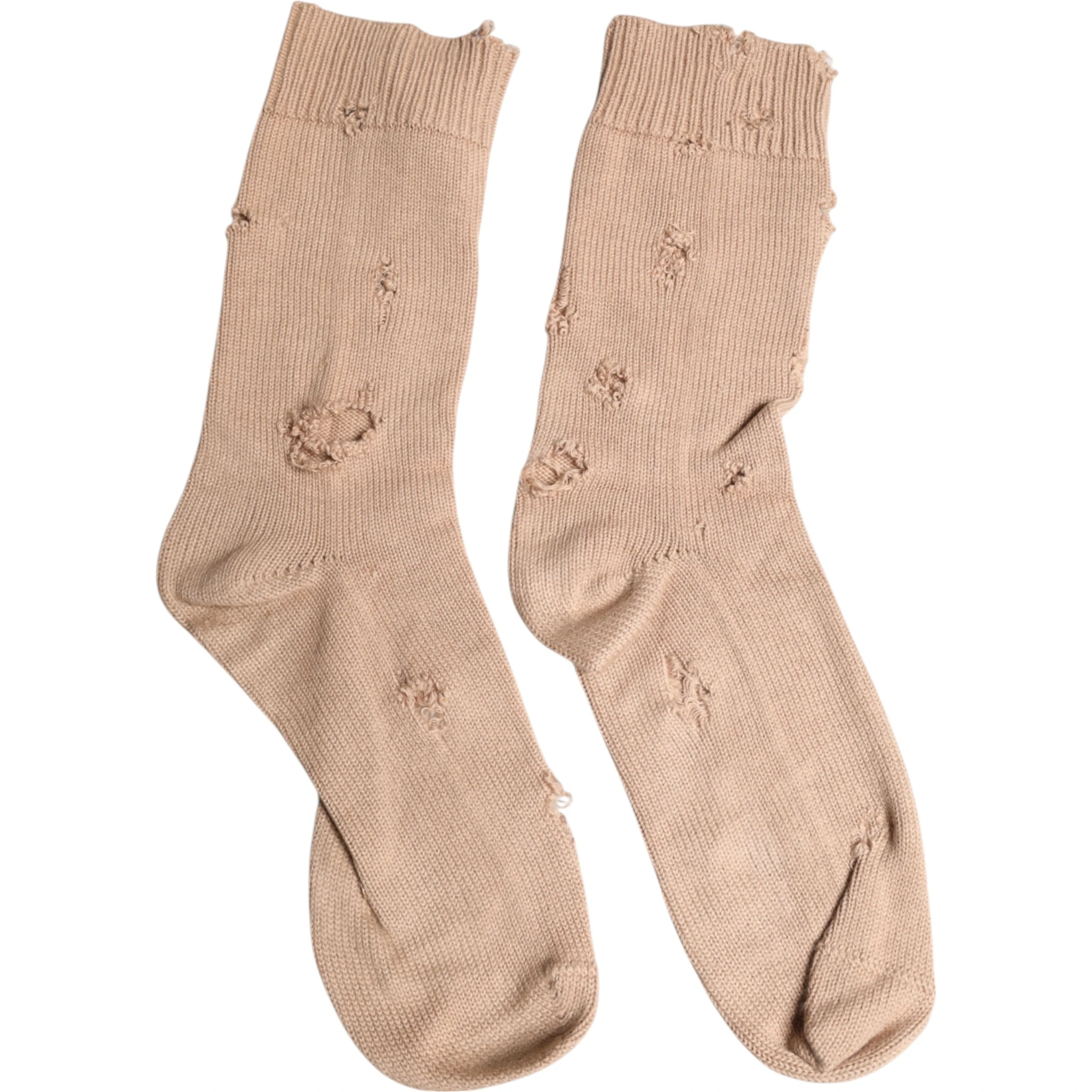 Beige Solid Stretch Mid Calf Men Socks